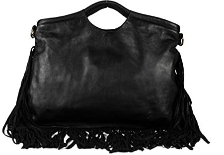 Superflybags Borsa Donna A Mano In Vera Pelle effetto Vintage Con Frange modello SIRMIONE VINTAGE 40x25x5cm Made In Italy