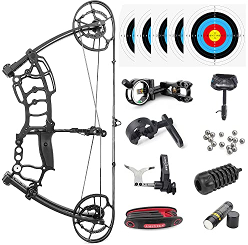 SHARROW Bogenschießen Compoundbogenset 40-65lbs Einstellbar Jagdbogen Compoundbogen Kit Dual-Zweck Kurzachsen Compound Bögen Katapult Stahl Ball für Bogen Jagd Angeln (Typ 2)