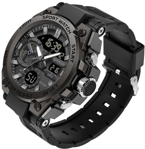 findtime Militär Uhr Herren Armbanduhr Multifunktions Analog Digitale Sportuhr mit Stoppuhr Wecker Jungen 5ATM Wasserdicht Army Herren Uhren mit Beleuchtung Datum und Wochentag Casual Sport Watch