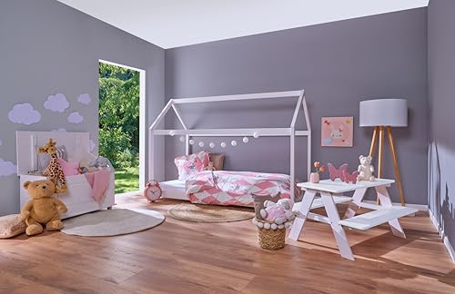 Inter Link Children's Seating Set, Solid pine wood, White, 90 x 82 x 50 cm