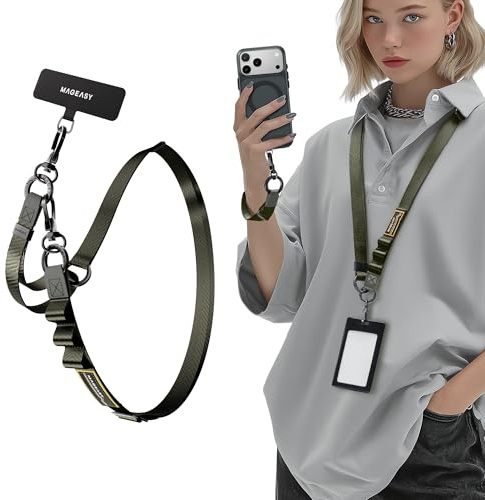 MAGEASY 2-in-1 Phone Lanyard Crossbody + Wristlet, Adjustable Cell Phone Lanyard with Slim Tether Tab, Anti-Theft Hands-Free Strap for iPhone Samsung Pixel Cases (Concrete Grey)