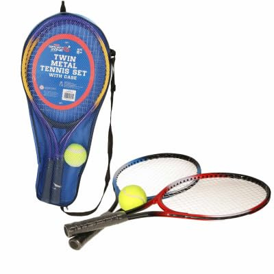 A2Z 4 Kids Twin Metal Tennis Racket Set for Children Includes 2 Lightweight Rackets with Comfortable Grips 1 Soft Tennis Ball & Zip Up Carry Case Outdoor Garden Sports Game Age 6+