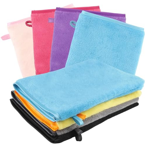 Xmart 8 stück Waschhandschuh Waschhandschuhe Frottee Wiederverwendbare Waschlappen Waschhandschuhe mit Aufhängeschlaufen Starke Wasseraufnahme zum Abwischen und Reinigen 8 Farben 15 x 21 cm