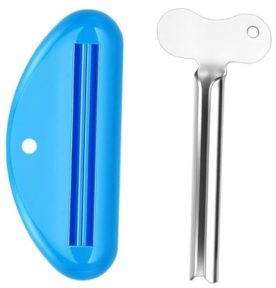 2-Piece Toothpaste Tube Squeezer Set, Two Types of Squeezers, Anti-Waste Toothpaste Squeezer, Suitable for Toothpaste, Pigments, Cosmetics (1 Metal Tube Squeezer, 1 Plastic Tube Squeezer)