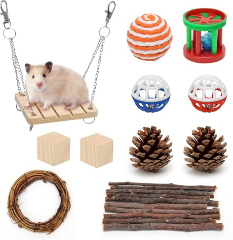 Juego de juguetes masticables para hámster, juguete sirio para romper el aburrimiento, accesorios de jaula, cuidado de los dientes, juguetes molares de animales pequeños, juguete de ratón, roedores