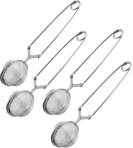 Teesieb für Losen Tee,4 PCS Teezangen aus rostfreiem Edelstahl Teeei für Losen Tee Runden Teekugel Feinmaschiger Teefilter Silber