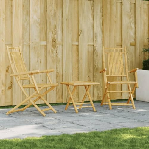 Mokuyary Set di 3 mobili da giardino in bambù, set da bistrò, set con sedie e tavolo, mobili da balcone per esterni, per terrazza, giardino, balcone -B