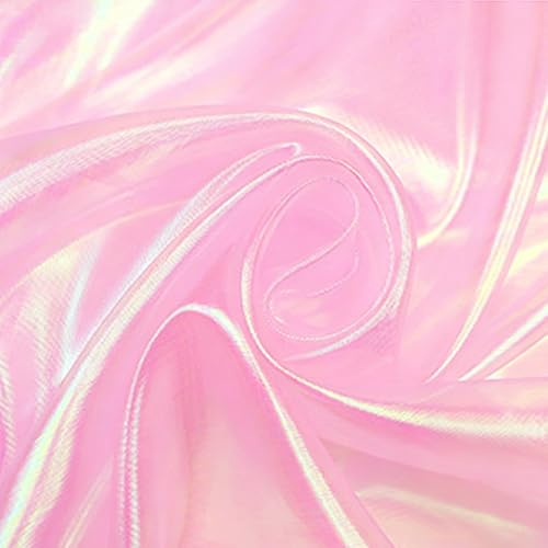 LUPATDY Tessuto Organza 5m x 1,5m, Stoffa con Effetto Olografico, Venduto al Metro, in Tulle, Tessuto per Cucito per Costumi di Scena, Matrimoni, Feste, Accessori e Progetti DIY (Rosa Pallido)