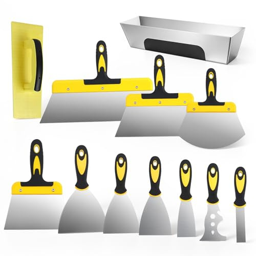 Set di spatole da 12 pezzi, in acciaio inox, 350-25 mm, con manico in plastica per cartongesso, intonacatura, rimozione della carta da parati con spatola in acciaio inox