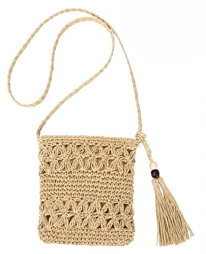 ZKUNL Bolso Paja Mujer, Bolso Tejido de Rafia Color Beige Playa Grande Bandolera Capazo de Mano Mimbre con Cremallera Bandolera Ajustable para Verano Playa Viaje