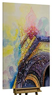 Kunstloft® Extraordinario Cuadro al óleo 'Tower of France' 120x180cm | Original Pintura XXL Pintado a Mano sobre Lienzo | París Torre Eiffel Multicolor Pastel | Mural de Arte Moderno en una Pieza