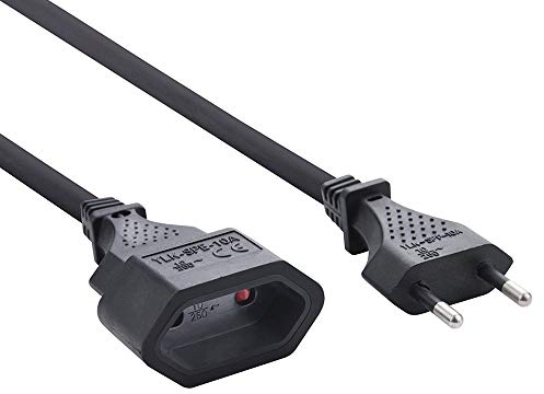 Electraline 900012CBB skyddskontakt 5 m kabel-vit plastkabel-IP20 inomhus/förlängningskabel med barnsäkerhet/europeisk förlängning, svart, 5M