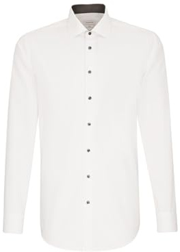 Seidensticker Men's Business Shirt - Slim Fit - Non-Iron - Kent Collar - Long Sleeve - Patch - 100% Cottonwhite (Weiß 01), 42