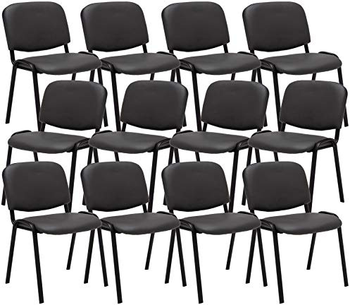 CLP Lot de 12 Chaises Visiteur Empilable Ken Similicuir I Chaise De Reception Confortable avec Dossier Pieds en Métal Robuste I Couleur:, Couleur:Gris