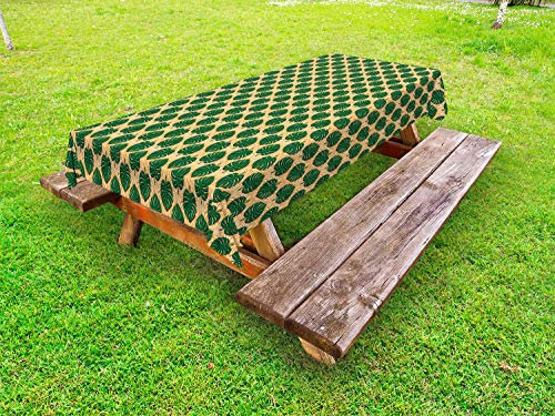 ABAKUHAUS Tropisch Outdoor-Tischdecke, Monsteras Zebra Kulisse, dekorative waschbare Picknick-Tischdecke, 145 x 305 cm, Orage Creme Grün
