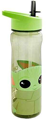 Star Wars Mandalorian 600ml PP Kids Water Bottles With Straw – Official Grogu Baby Yoda Merchandise by Polar Gear – Reusable, BPA Free & Recyclable
