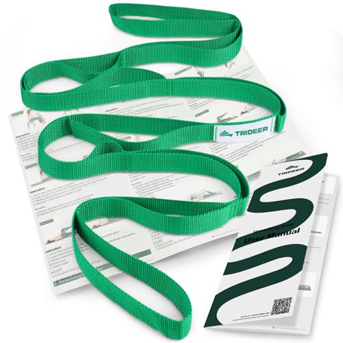 Trideer Stretching Strap with Loops & Leg Lifter, Non-Elastic PT-Style Physical Therapy Strap for Knee Replacement Rehab, Hamstring, Calf & Back Stretcher Mobility, Hip, Shoulder & Yoga
