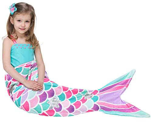 WERNNSAI Mermaid Tail Blanket - Plush Mermaid Wearable Blanket for Girls Teens 140 x 60 cm All Seasons Soft Flannel Snuggle Pink Blanket Mermaid Scale Sleeping Bag