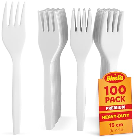 Shefa 100, Premium White Forks, Heavy Duty Forks, Microwave-Safe Tablefork, 6 Long for Birthday, Parties, Camping, Catering and Wedding Cutlery Set