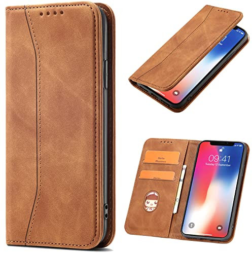 OKZone Compatible with Google Pixel 3 XL Case, Magnetic Leather Mobile Phone Case for Google Pixel 3 XL, Premium Leather Flip Foldable Card Slots Shockproof Stand Function (Khaki)