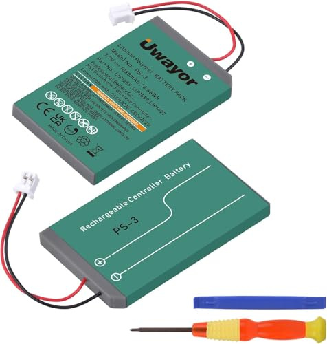 Uwayor Akku für PS3 Controller LIP1359 PS3 Ersatz Akku 2X 1860mAh für Sony PlayStation 3 und Dualshock 3 Wireless Controller CECHZC2E CECHZC2U