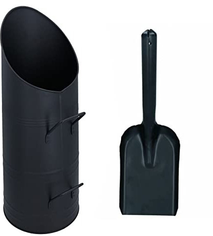 Bûche à charbon en métal noir 56 x 25 cm et pelle