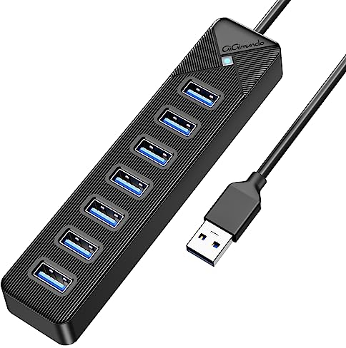 GiGimundo Hub USB 3.0, 7 Ports Adaptateurpour USB Adaptateur 5Gbps, avec Port d'alimentation 5V/3A, Compatible avec MacBook, PS4, Surface Pro, Flash Drive, Mobile HDD,(Câble Noir 15cm)