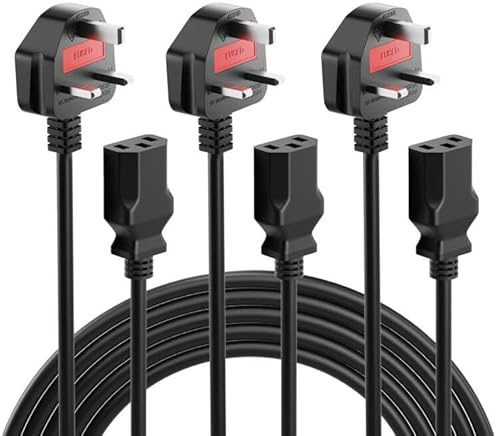CYD 10FT PC Power Cord, 10A 250V 18AWG Power Cable for Monitor for Printer, Gaming Console, Audio Amplifier, Desktop PC, Projector, Network Switch, Scanner, Barcode Reader, Monitor, UPS, 3 Pack
