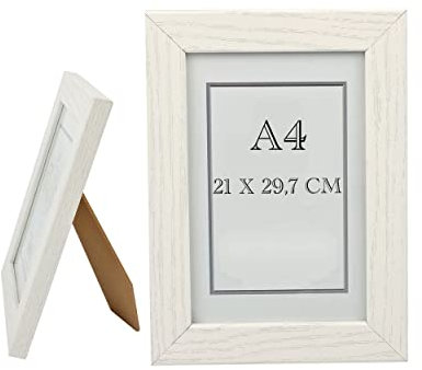 Etrexonline Marco de Fotos Elegante, 21 x 29.7 cm(A4), Blanco, Fabricado en Madera con Panel de Metacrilato, Perfecta para Resaltar Tus Recuerdos y Añadir un Toque de Estilo a Tu Decoración del Hogar