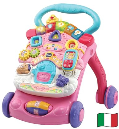 VTech Super Primi Passi Parlante 2 in 1 - Rosa, Primi Passi per Bambini con Sensore di Movimento e Sistema Frenante, Maniglia, Gioco Bambino con Animali e Numeri, Batterie Incluse, 9-36 Mesi