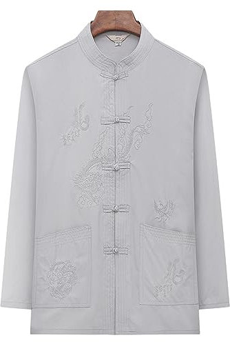 ZALTAS Herren Tang Anzug Chinesisch Traditionelle handgestickte Drachenkleidung Herren Kampfkunst Stand Collar Top Han Kleidung grey-85-95kg