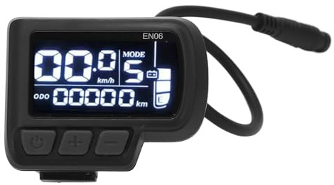 BuyWeek Computadora para Bicicleta Eléctrica, 24V 36V 48V 60V EN06 Panel De Pantalla LCD Velocímetro Bicicleta Eléctrica con Conector De Luz Cable Impermeable De 6 Pines para Manillar De 22,2 Mm