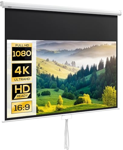 HOMCOM Pantalla de Proyector Manual 80 Pulgadas Pantalla de Proyección Portátil Formato 16:9 con Altura Ajustable para Interior y Exterior Cine en Casa Patio 172x96 cm Blanco