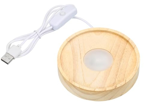 PATIKIL Base luminosa a LED in legno da 10,2 cm, base per esposizione della luce in legno, con interruttore per 3D in vetro di cristallo aromatico, pietra aromatica, stile intagliato, luce bianca