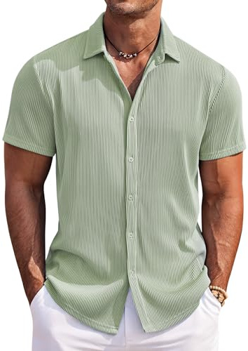 COOFANDY Camisa Hombre Manga Corta Casual Sin Plancha Verano Playa Camisa Botonadura