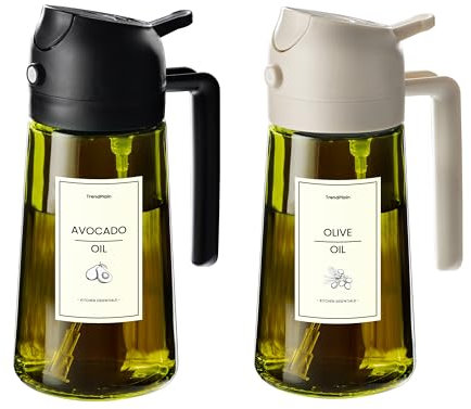 TrendPlain Spray Huile Cuisine 470ml – Vaporisateur Huile Air Fryer 2-en-1 pour Cuisson, Salades, Vinaigre et Accessoire Cuisine avec Stickers, Protection Contre la Lumière - Noir & Blanc