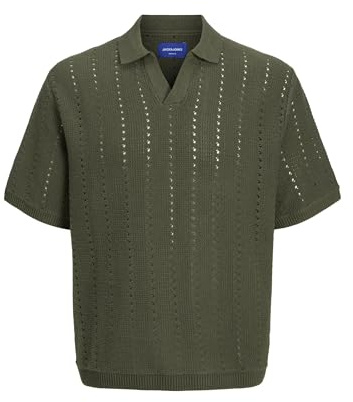 JACK & JONES Jorparos Knit Easter SS Crochet Polo, Vert Olive, XL Hommes