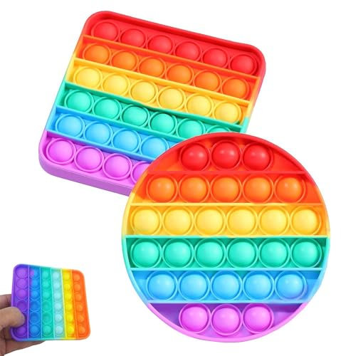 2 Stück Pop It Set, Anti-Stress-Spielzeug, Push and Pop Bubble, Regenbogen Für Kinder Und Erwachsene (Quadratisch, Rund)