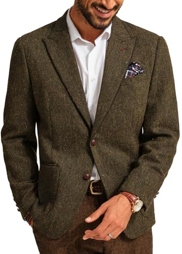 PJ PAUL JONES Blazer da uomo, vestibilità classica, 2 bottoni, giacca da lavoro moderna, marrone, S