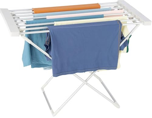Homefront Heated Clothes Airer Dryer Rack Rail, 130W, Ready Assembled (No Tools Required, Clip And Use) Indoor Portable Free Standing Energy Efficient, Lightweight Aluminium (Silver)