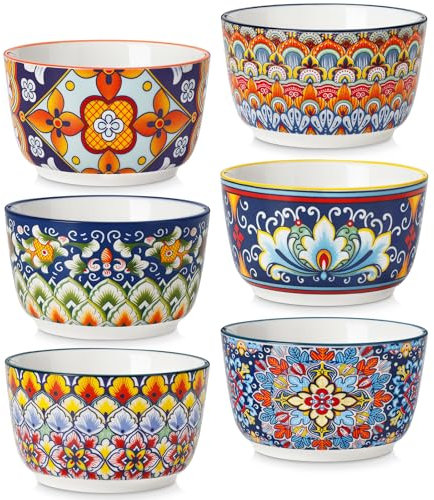 vancasso SIMI Pirottini per Soufflé Set, 6 X 240 ml Stampi per Soufflé, Mini Ciotole in Porcellana per Creme Brulè, Set da Stampi a Prova di Forno per Crema Pasticcera, Budino, Ø 10 cm, Stile Boho