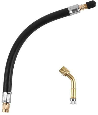 Gosknor Tire Valve Extension, 8.54 Inch Flexible Valve Stem Extender Valve Stem Extension Hose with 135 Degree Brass Tyre Valve Extension Adapter Compatible with Motorcycles Cars Trucks Bicycles RVs
