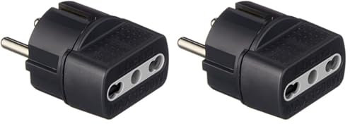 BTicino S3625GE Adattatore con Spina Tedesca e Presa Bipasso, Colore Nero (Confezione da 2)