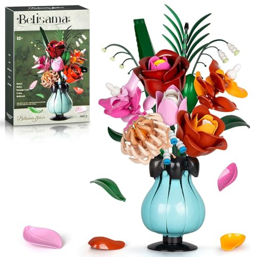 Bouquet de fleurs avec vase - 566 pièces - Jouet de construction - Rose - Kit de construction - Bouquet de plantes - Cadeaux pour adultes, femmes et adolescents à partir de 14 ans