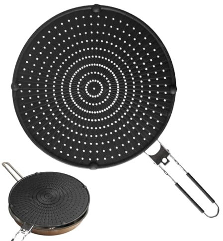 LiangYuanZen Padella paraspruzzi in silicone, 32 cm, con manico pieghevole, paraspruzzi universale, protezione dagli schizzi per padelle, protezione dagli schizzi di grasso, nero