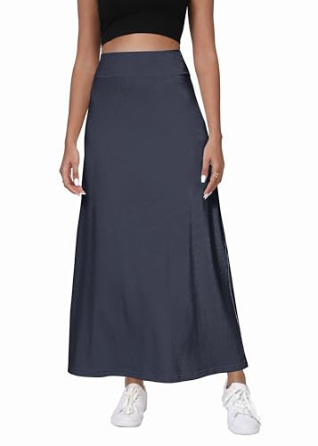 EXCHIC Donne comodità Addensato A Linea Vita Alta Maxi Gonna Elastici Maglia Lunghe Gonne(XL, Blu Marino)