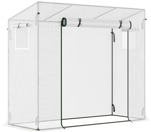 Outsunny Invernadero Pequeño de Exterior con 2 Ventanas Marco de Acero y Cubierta de PE 140g/m² para Cultivar Tomates Plantas Flores 200x76x168 cm Blanco