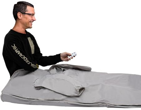 Far Infrared Sauna Blanket Dual Zone Remote Control 5 Layer Heating 650W UK Plug Adjustable 35 80C Portable Foldable for Home Spa Detox Body Shaping Relaxation Gift (Silver)