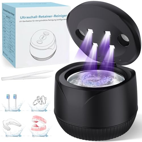 Pulitore ad ultrasuoni 45000 Hz Pulitore ad ultrasuoni 200 ML Dental Pod – Ultrasonic Cleaner per protesi dentarie, retainer, binario dentale, protesi, gioielli con timer digitale, nero