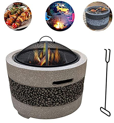 ZJFHEYUO Kleine Feuerstelle, Feuerstelle mit Grillablage, Feuerstelle für Gartenterrassenheizung/Grill/Eisgrube, modische und künstlerische Magnesiumoxidbasis für Gartengrills im